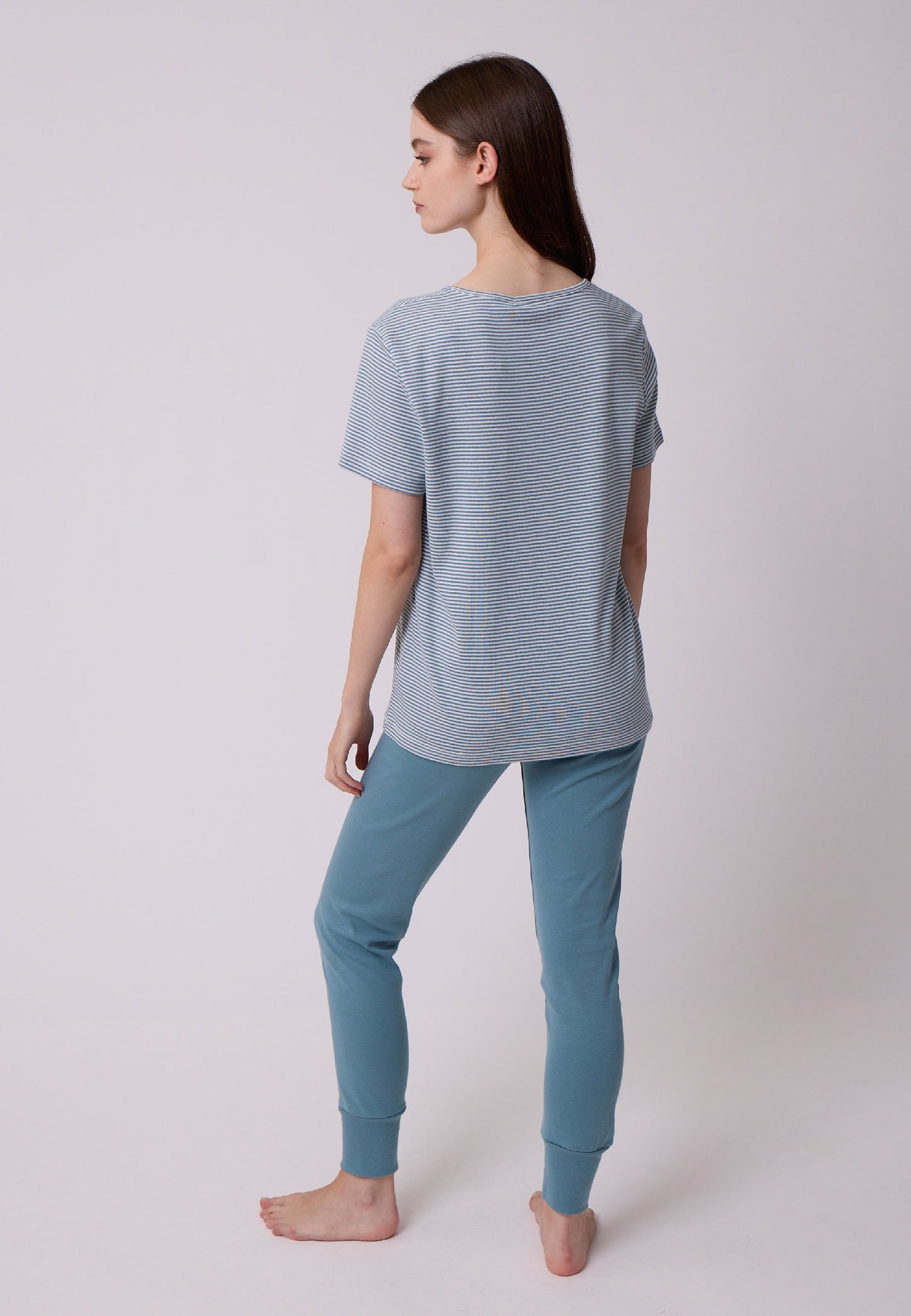 Shirt Nachtwäsche Bio Baumwolle Damen gestreift blau weiß