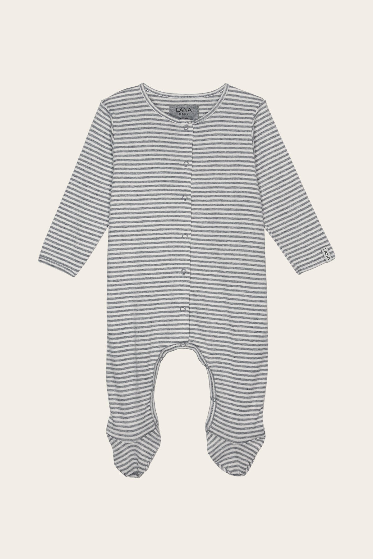 Strampler, Modell Merle mit Fuß , graumelange - ecru , Baby Strampler , LANA Organic - Moderne ökologische Kleidung