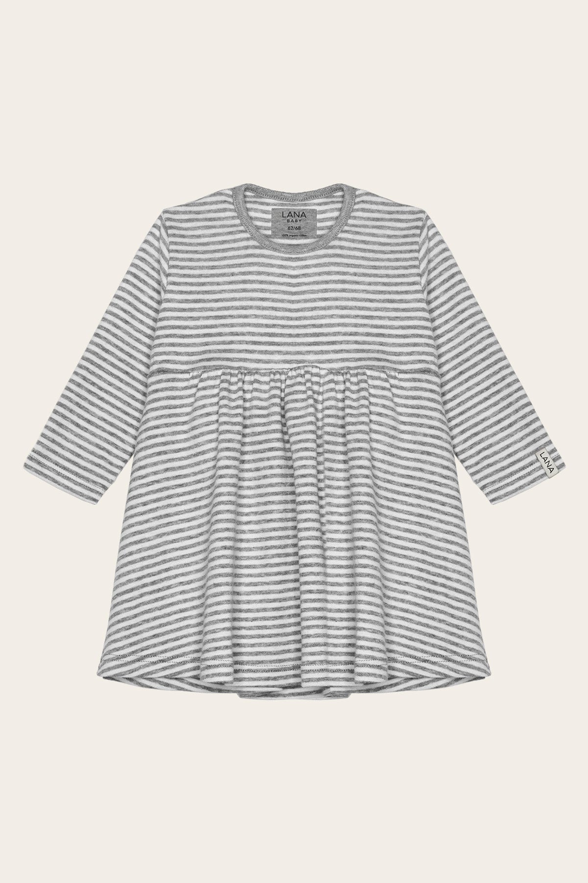 Longshirt Modell Lena grau weiß gestreift nachhaltige Bio Baumwolle weich angenehm