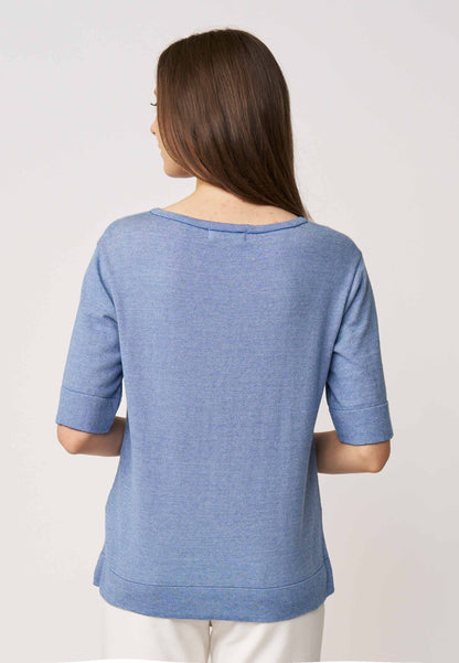 Pulli, Modell Nicole in sanftem Blau mit halblangen Ärmeln und legerer Passform für entspannten Tragekomfort