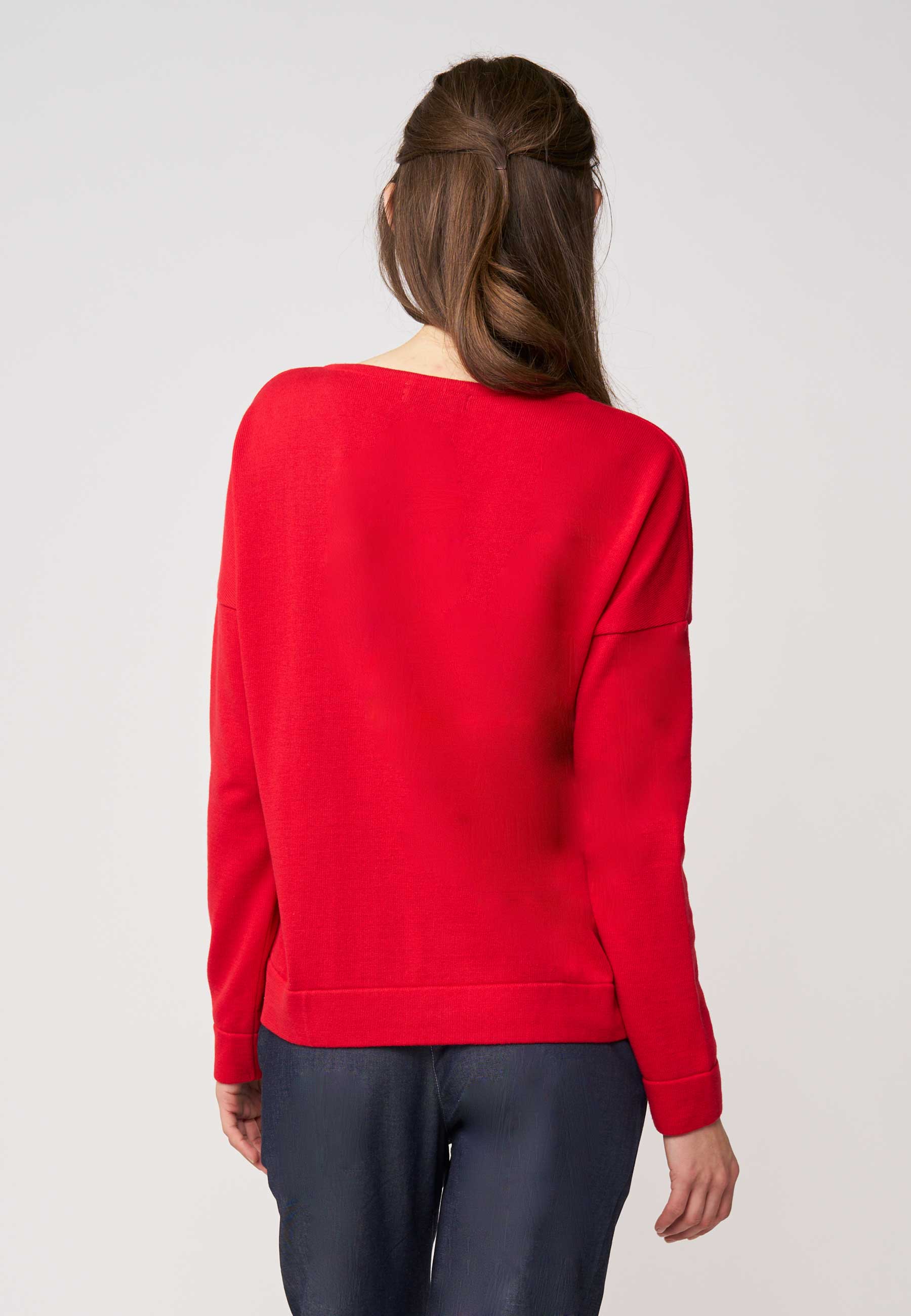Pulli, Modell Rafaela in kräftigem Rot mit lockerem Schnitt und langen Ärmeln für ein modernes Wohlfühloutfit