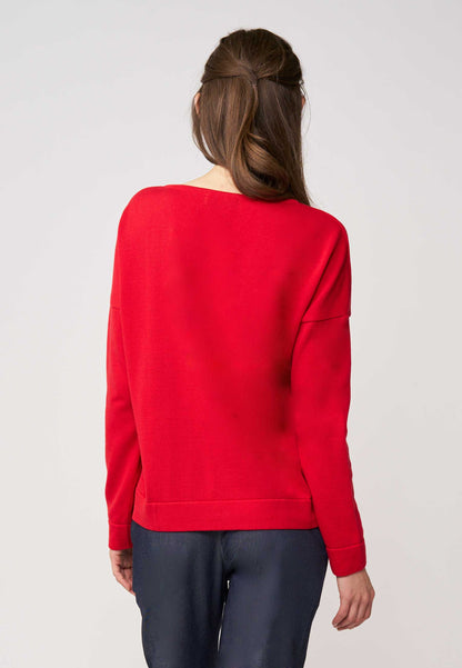 Pulli, Modell Rafaela in kräftigem Rot mit lockerem Schnitt und langen Ärmeln für ein modernes Wohlfühloutfit