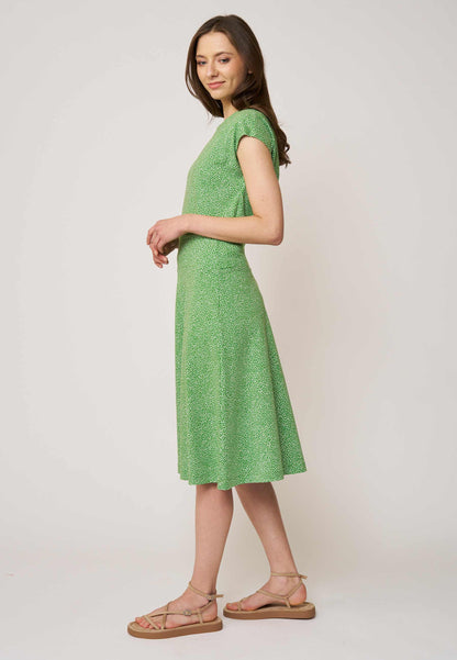 Rock, Modell Mila in zartem Grün mit feinem Muster und schmeichelndem, leicht ausgestelltem Midi-Schnitt für elegante Leichtigkeit