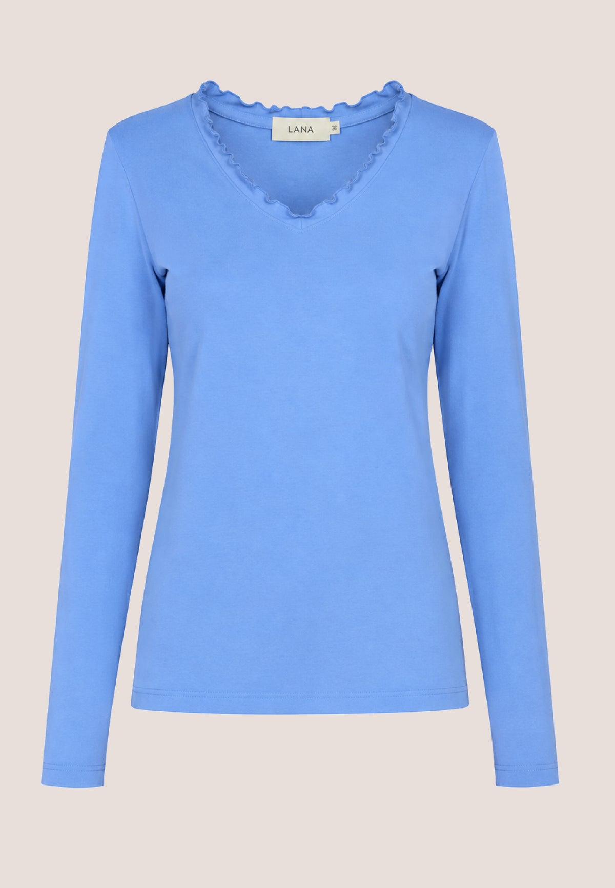 Shirt, Modell Conny in Blau mit Rundhalsausschnitt und langen Ärmeln