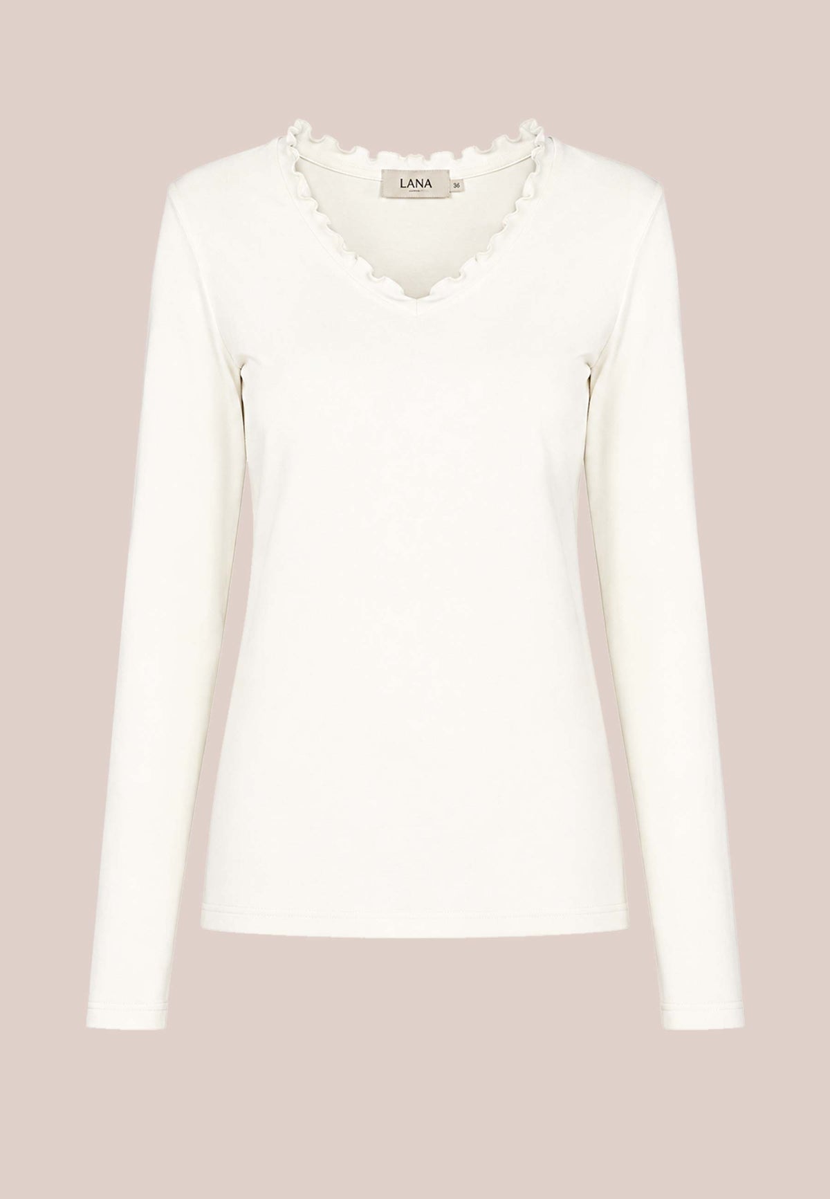 Shirt, Modell Conny in Offwhite mit langen Ärmeln und zartem Spitzenbesatz am Ausschnitt